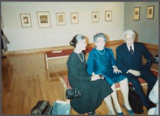 Prendergast exhbition and dinner at Williams College Museum of Art including Eugénie Prendergast and others; Eugénie Prendergast seated between two friends