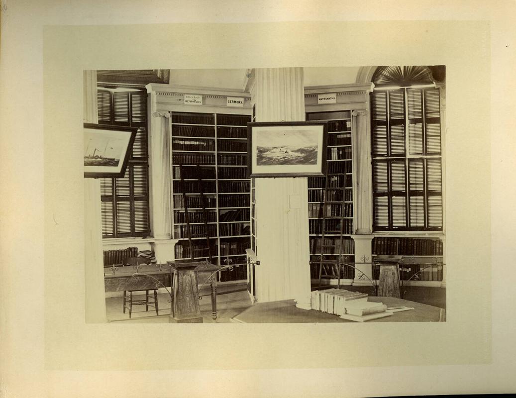 Interior of Lawrence Hall Library with Sermon Books