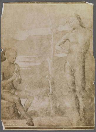 G.B. Brusa. Two male nudes. One seated playing the flute, one standing.