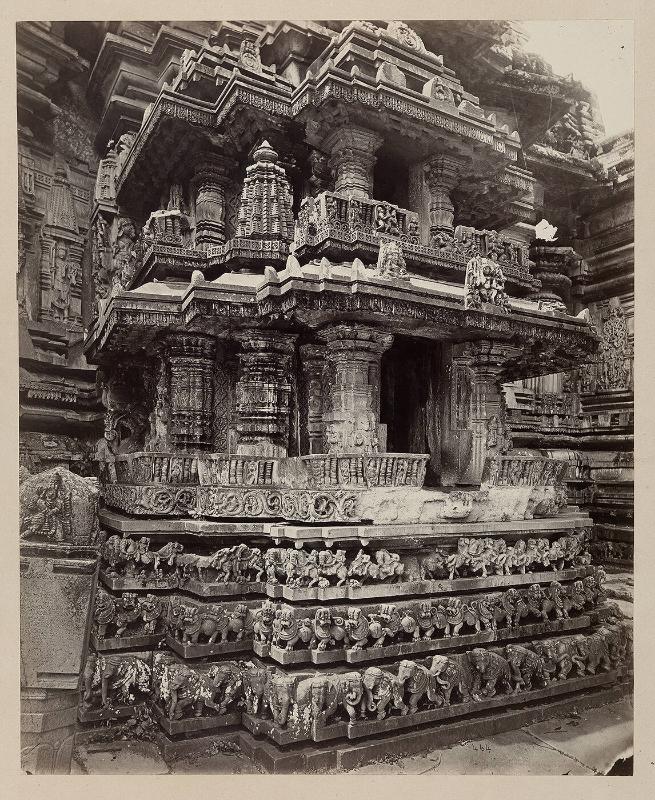Views in Mysore: Bailoor Temple [Chennakeshava Temple, Belur]. Details of small shrine on base of tower