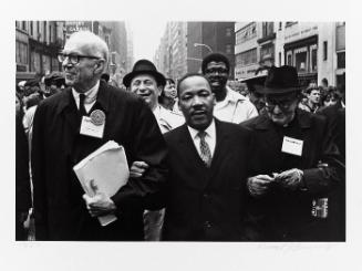 Dr. Benjamin Spock, Dr. Martin Luther King, Jr. and Monsignor Rice of Pittsburgh march in the Solidarity Day Parade at the United Nations Building, April 15, 1967 (from "Countdown to Eternity")