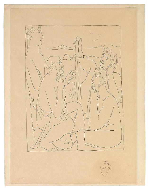 Group of Four Men with a Sword
