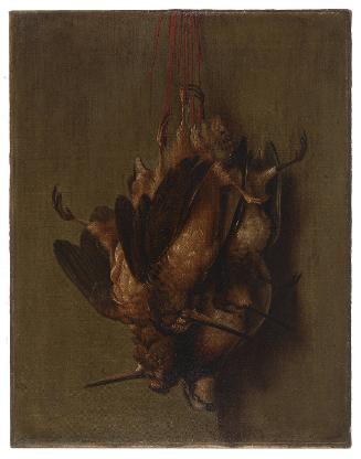 Untitled still life with hanging woodcocks and quail