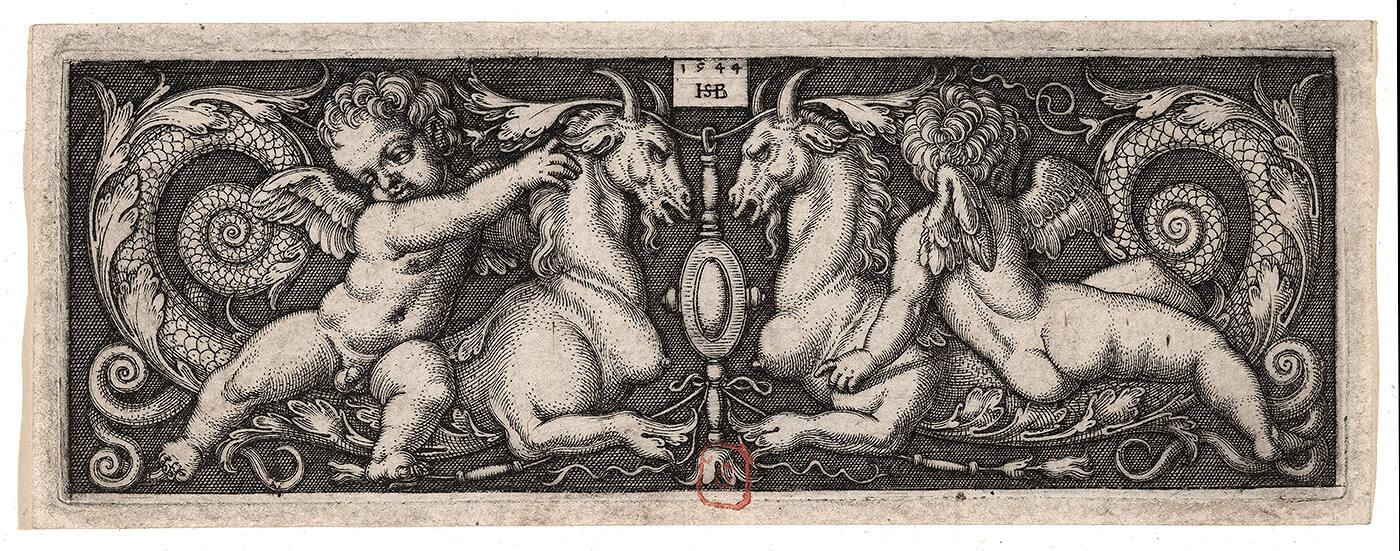 Ornament with Two Genii Riding on Two Chimeras