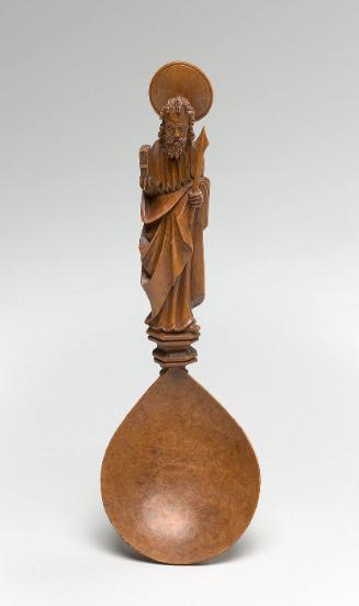 Hand carved apostle spoon depicting St. Thomas(?)