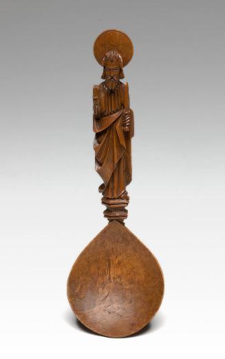 Hand carved apostle spoon depicting St. Bartholomew