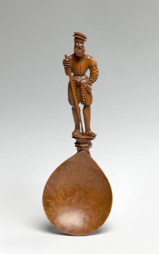 Hand carved apostle spoon depicting a patron(?) in secular clothing