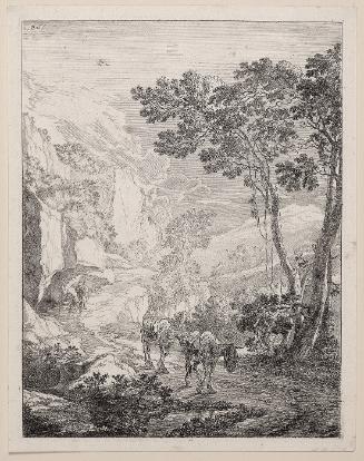 Mountainous Landscape with Traveller and Two Donkeys