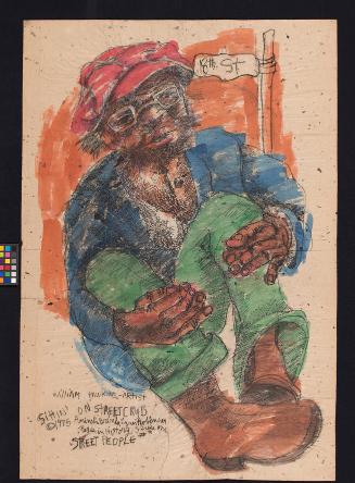 William Hawkins, Artist, Sitting on Street Curb