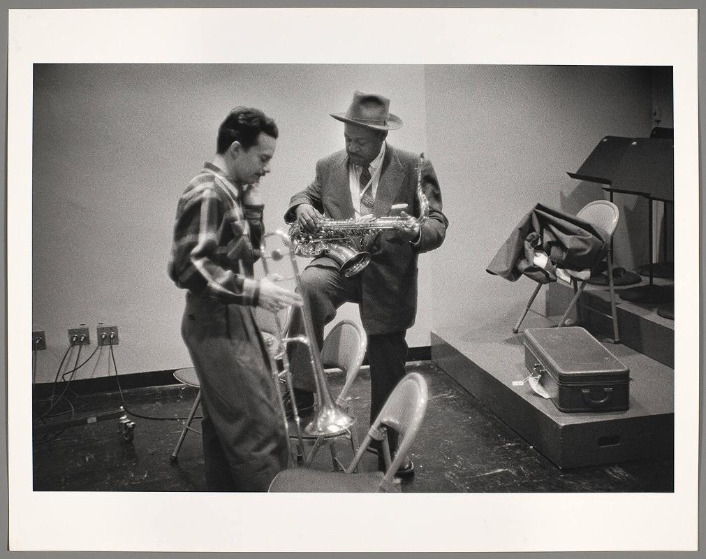 Eddie Bert and Coleman Hawkins, recording studio, New York City