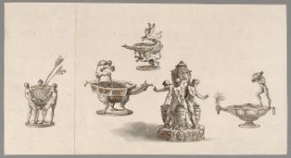 Designs for oil lamps and inkwells
