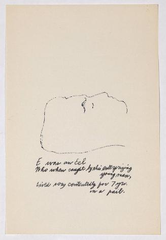 "A Is An Alphabet" [New York, 1953].  Page 5 of 26 unbound pages, laid into Warhol's labeled wrappers, litho-offset.