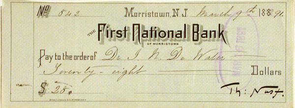 Bank check with signature
