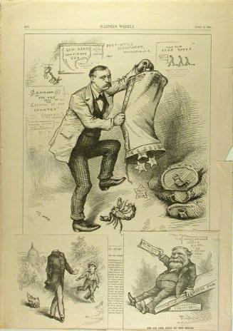 Harper's Weekly p.400 with two cartoons attached