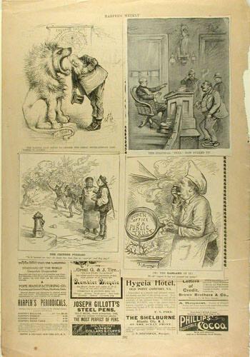 Harper's Weekly Page with three cartoons attached