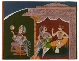 Two Lovers in a Pavilion: a Lady Stands Outside Looking in a Mirror