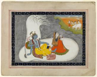 Vishnu and Lakshmi on the Serpent Ananta: Shiva and Brahma, as Well as Two Devas, Pay Them Homage