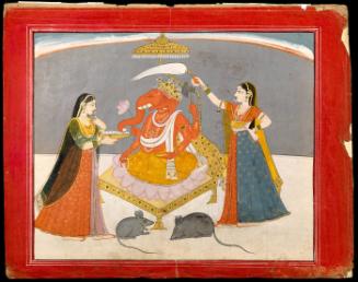 Siddhi and Riddhi worshipping Ganesha