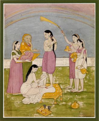 Woman with attendants