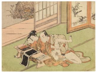 A Woman and Her Lover and an Attendant Practicing Calligraphy