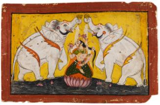 Lakshmi with attendant winged elephants rising from the ocean
