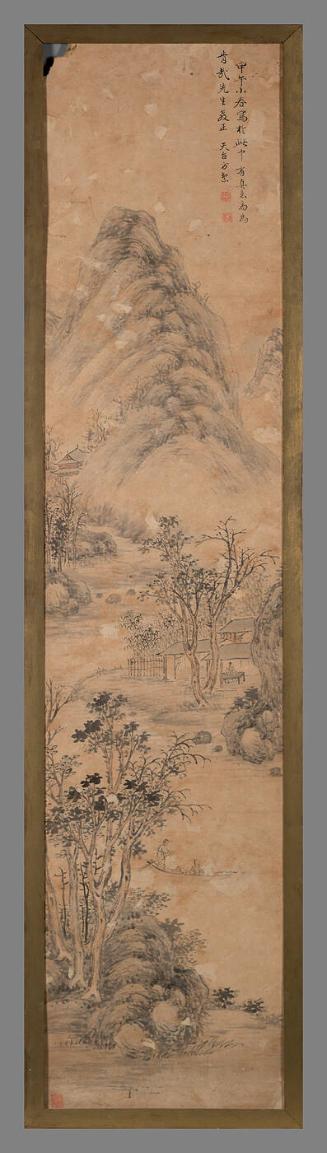 Landscape with fisherman steering a boat