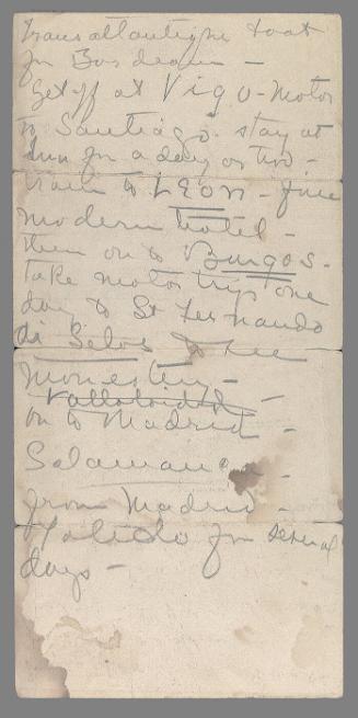 Notes made of an itinerarary on a trip to Spain
