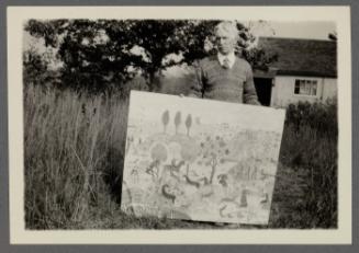 Charles Prendergast holding completed "Hill Town"