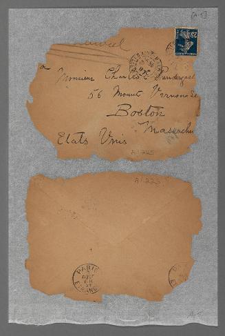 Envelope to a letter from Maurice Prendergast to Charles Prendergast, Paris [postmark]/ Saint Malo [postmark]