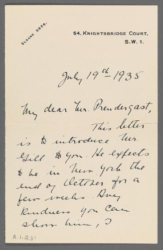 Letter from Dorothy Darvell to Charles Prendergast (54, Knightsbridge Court, S.W. [London])