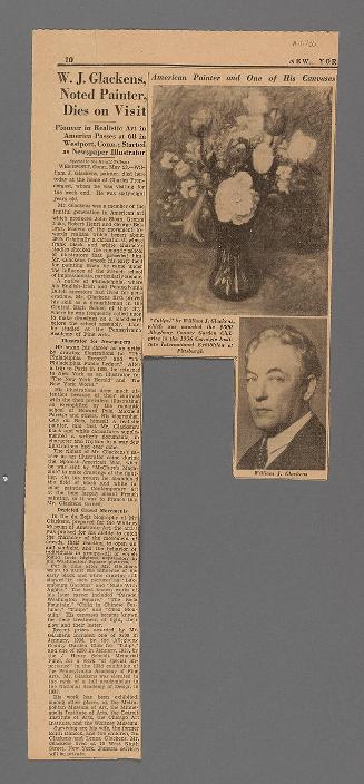 Obituary for William Glackens, New York Herald Tribune