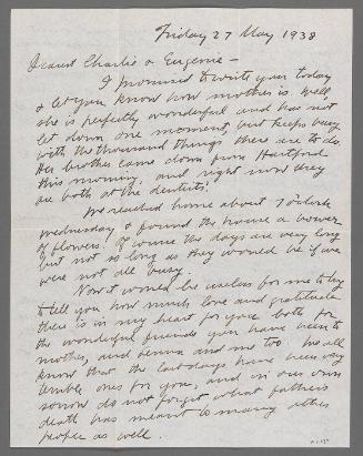 Letter from Ira Glackens to Mr. and Mrs. Charles Prendergast (New York)