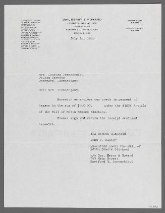 Letter from John F. Caskey to Eugénie Prendergast (Hartford, CT)