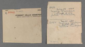 Office record sheet from Forest Hills Cemetary
