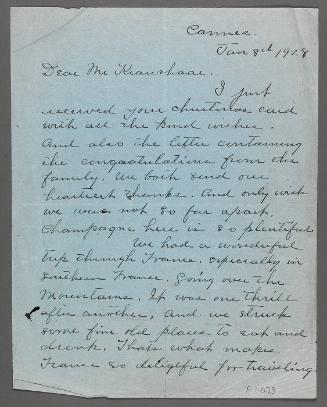 Letter to Charles Kraushaar (from Cannes)