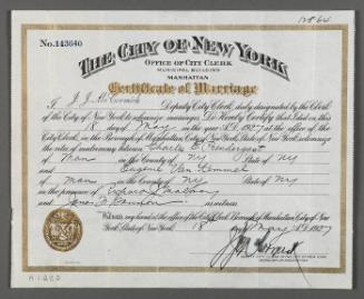 Certificate of Marriage for Eugénie Vankemmel and Charles Prendergast