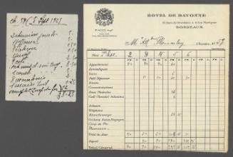 Receipt from Hotel de Bayonne--Bordeaux