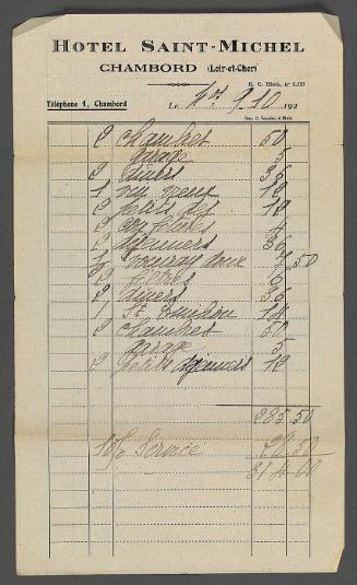Receipt from Hotel Saint-Michel--Chambord