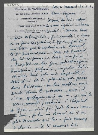 Letter from Henri Vankemmel to Eugénie Prendergast