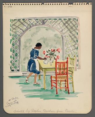 Watercolor (Maid Watering Flowers) with envelope