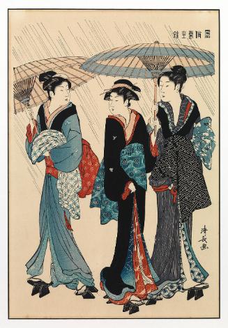 Three Women in the Rain from the series Current Manners in Eastern Brocade