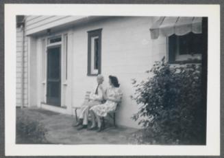 Series including Charles Prendergast and Antoinette Maynard at Crooked Mile Road on Antoinette's 16th birthday; (L to R) Charles Prendergast, Antoinette Maynard seated outside house