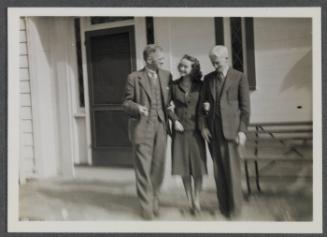 Series at Crooked Mile Road, Westport, CT including M.D.C. Crawford, Antoinette Maynard, and Charles Prendergast; (L to R) M.D.C. Crawford, Antoinette Maynard, Charles Prendergast in front of house