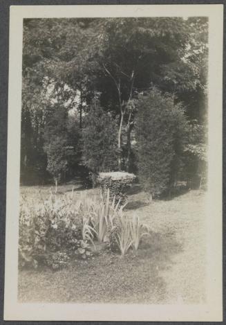 Series of photographs at Crooked Mile Road, Westport, CT including bird bath created by Charles Prendergast; garden and bird bath