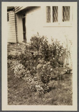 Series of gardens at Crooked Mile Road, Westport, CT including bird bath created by Charles Prendergast; garden and house