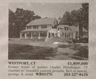 Newspaper page from New York Times Sunday Real Estate section displaying ad for Prendergast's Crooked Mile Road house