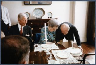 Eugénie Prendergast's 90th birthday party; (L to R) Mr. Brumbaugh, Eugénie Prendergast,