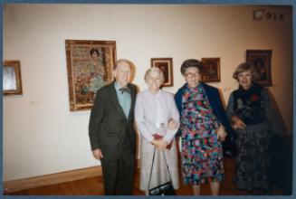 Series of a dinner at Williams College Museum of Art including Eugénie Prendergast and others; (L to R) Mr. and Mrs. Genvert, Eugénie Prendergast, unknown woman