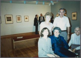 Prendergast exhbition and dinner at Williams College Museum of Art including Eugénie Prendergast and others; back row (L to R) Mr. and Mrs. Derby, front row (L to R) Carol Derby, Eugénie Prendergast, Cathy Genvert