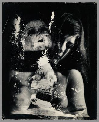 Untitled [landscape superimposed on female nude and mask]